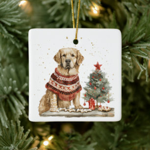 Christmas Golden Retriever Dog Ceramic Ornament
