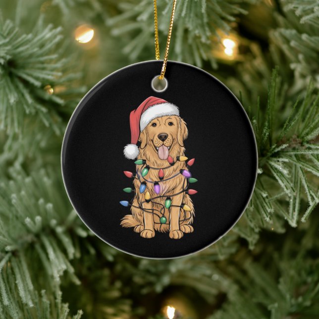Christmas Golden Retriever Dog Lover Gift Mum Dad Ceramic Ornament (Tree)