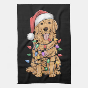 Christmas Golden Retriever Dog Lover Gift Mum Dad Tea Towel