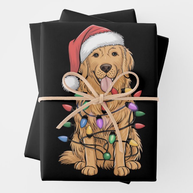 Christmas Golden Retriever Dog Lover Gift Mum Dad Wrapping Paper Sheet (In situ)