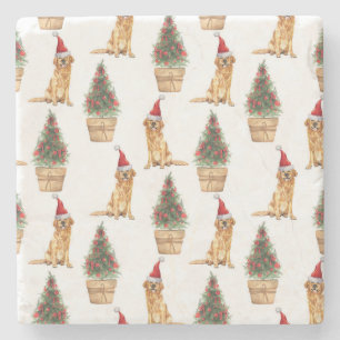 Christmas Golden Retriever Dog Lover Gift Stone Coaster