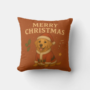 Christmas Golden Retriever Dog Xmas Santa Puppy Cushion