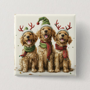 Christmas Golden Retriever Dogs 15 Cm Square Badge