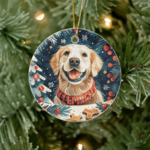 Christmas Golden Retriever Dogs Ceramic Ornament