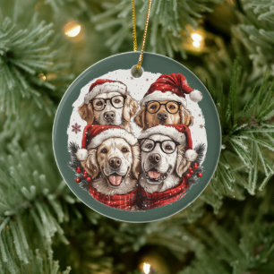 Christmas Golden Retriever Dogs Ceramic Ornament