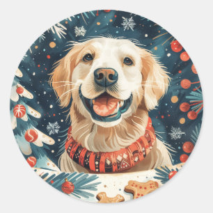 Christmas Golden Retriever Dogs Classic Round Sticker