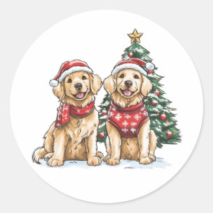 Christmas Golden Retriever Dogs Classic Round Sticker