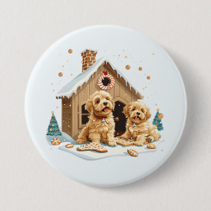 Christmas Golden Retriever Dogs Gingerbread House 7.5 Cm Round Badge