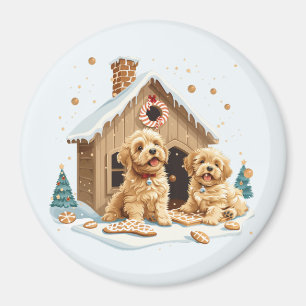 Christmas Golden Retriever Dogs Gingerbread House Magnet