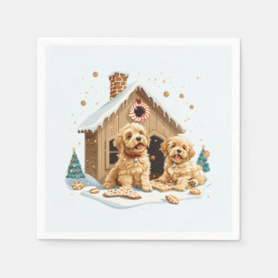 Christmas Golden Retriever Dogs Gingerbread House Napkin