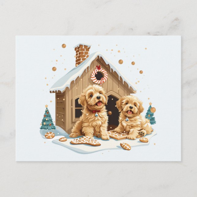 Christmas Golden Retriever Dogs Gingerbread House Postcard (Front)