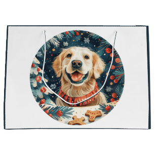 Christmas Golden Retriever Dogs Large Gift Bag