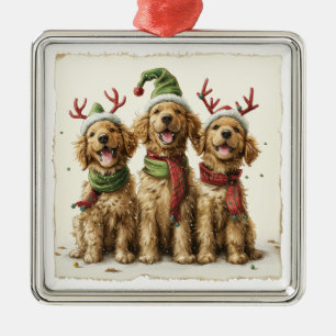 Christmas Golden Retriever Dogs Metal Ornament