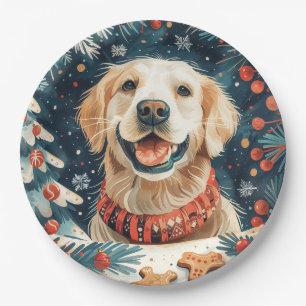 Christmas Golden Retriever Dogs Paper Plate