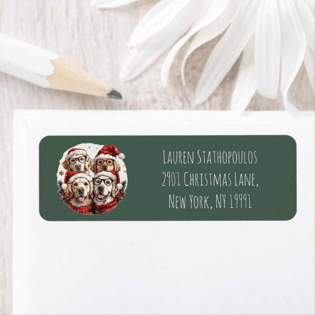 Christmas Golden Retriever Dogs Return Address Label (Insitu)