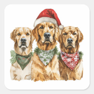 Christmas Golden Retriever Dogs Square Sticker