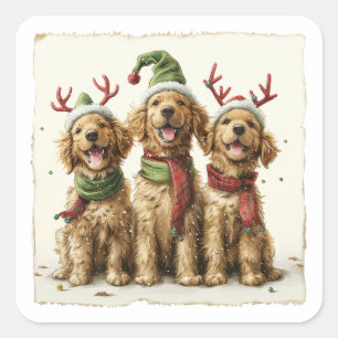 Christmas Golden Retriever Dogs Square Sticker