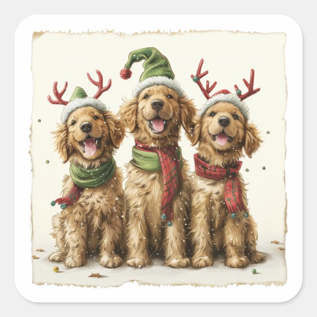 Christmas Golden Retriever Dogs Square Sticker (Front)