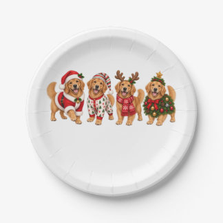 Christmas Golden Retriever Holiday Friends Paper Plate
