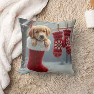 Christmas Golden Retriever In a Stocking Cushion