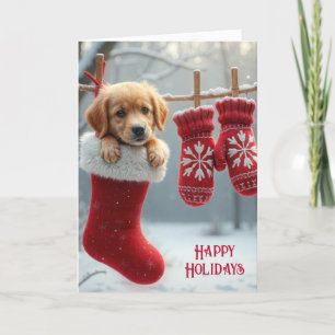 Christmas Golden Retriever In a Stocking Holiday Card