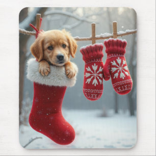 Christmas Golden Retriever In a Stocking Mouse Pad