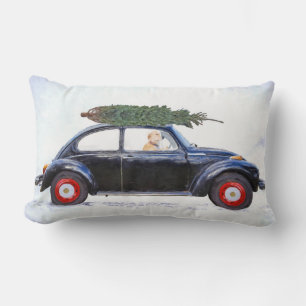 Christmas golden retriever in old car lumbar cushion