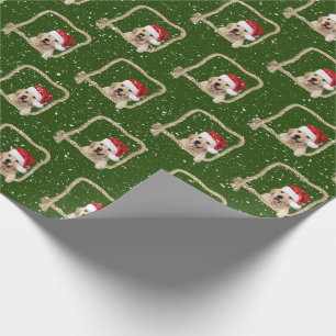 Christmas Golden Retriever in rope frame Wrapping Paper