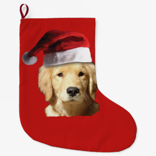 Christmas Golden Retriever in Santa Claus Hat Large Christmas Stocking