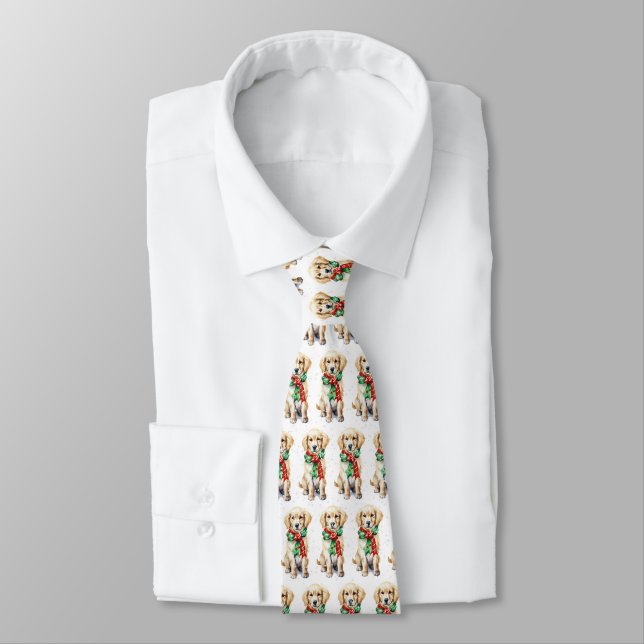 Christmas Golden Retriever In Snowflakes Tie (Tied)