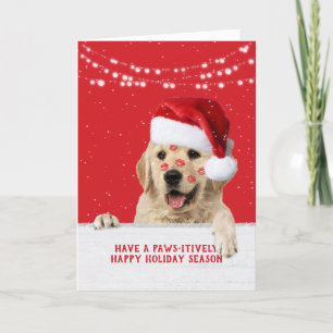 Christmas Golden Retriever lipstick kisses Holiday Card