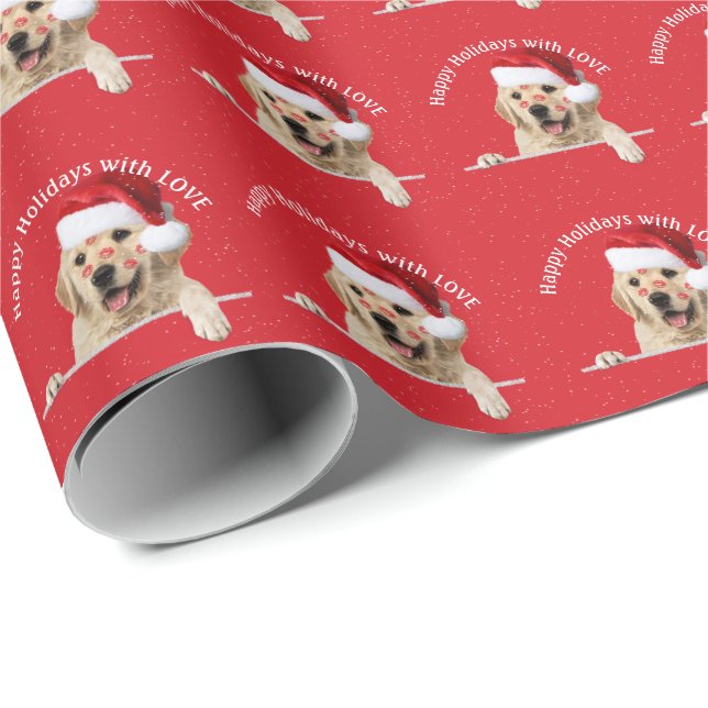 Christmas Golden Retriever lipstick kisses Wrapping Paper (Roll Corner)