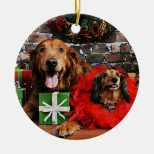 Christmas - Golden Retriever Max - Doxie - Chloe Ceramic Ornament