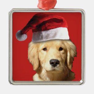 Christmas Golden Retriever Metal Ornament