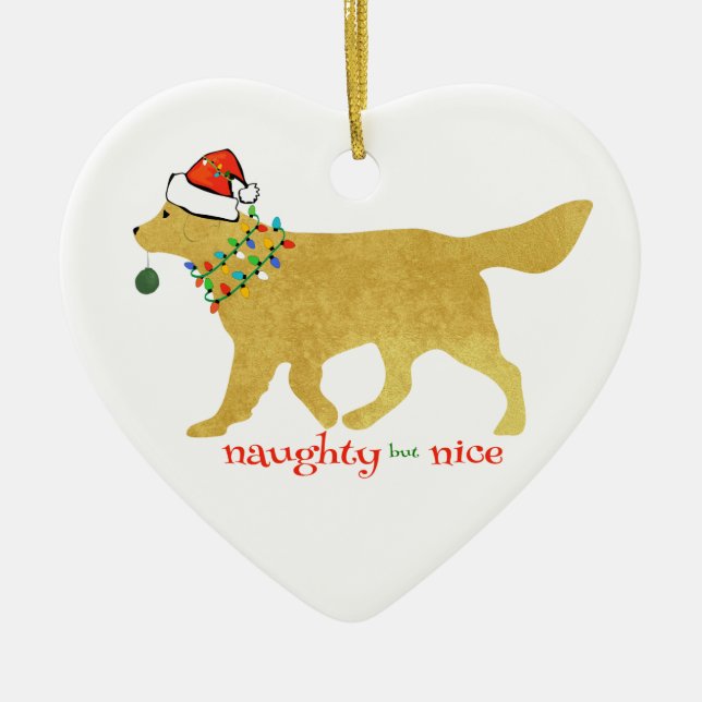 Christmas Golden Retriever Naughty but Nice Ceramic Ornament (Front)
