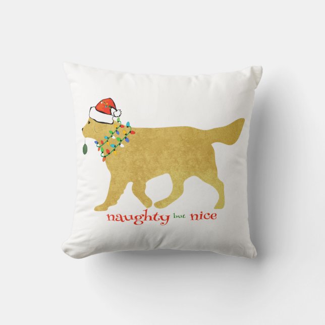 Christmas Golden Retriever Naughty but Nice Cushion (Front)