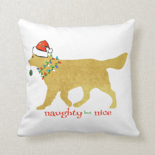 Christmas Golden Retriever Naughty but Nice Cushion