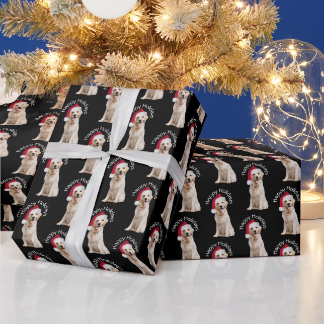 Christmas Golden Retriever On Black Wrapping Paper (Holidays)