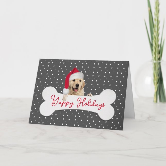Christmas Golden Retriever On Bone Holiday Card (Front)