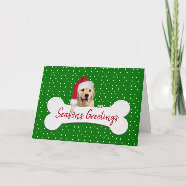 Christmas Golden Retriever On Dog Bone  Holiday Card (Front)