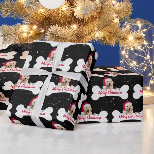 Christmas Golden Retriever on Dog Bone Wrapping Paper (Holidays)