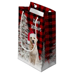 Christmas Golden Retriever On Plaid Small Gift Bag