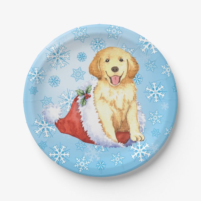 Christmas Golden Retriever Paper Plate (Front)