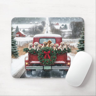 Christmas Golden Retriever Puppies Mouse Pad
