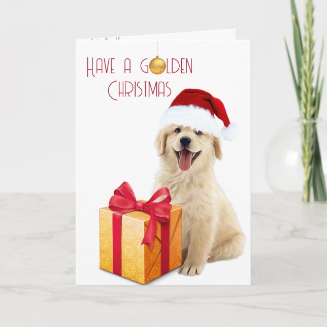 Christmas Golden Retriever Puppy Card (Front)