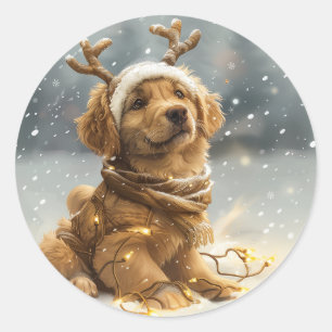 Christmas Golden Retriever Puppy Classic Round Sticker
