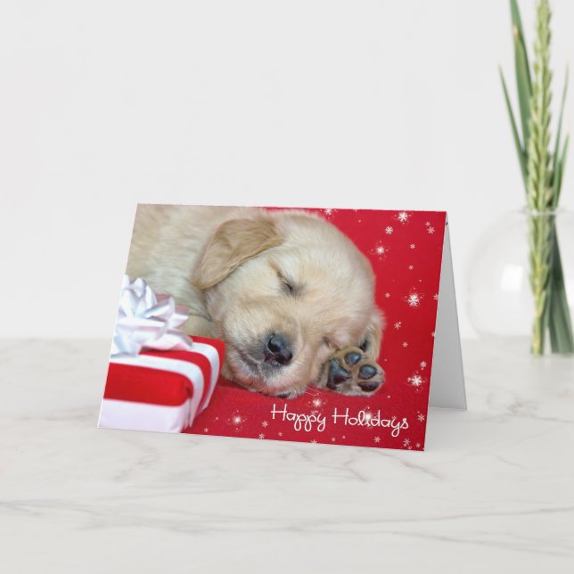 Christmas Golden Retriever Puppy Holiday Card (Front)