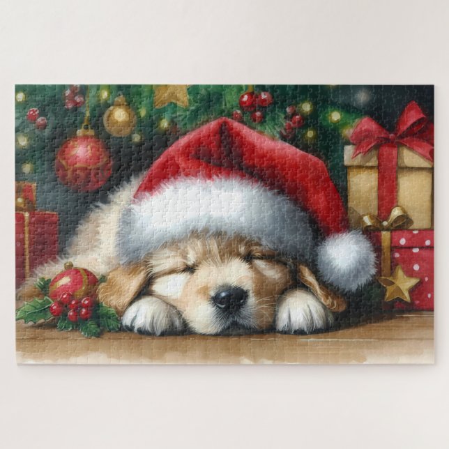 Christmas Golden Retriever Puppy Jigsaw Puzzle (Horizontal)