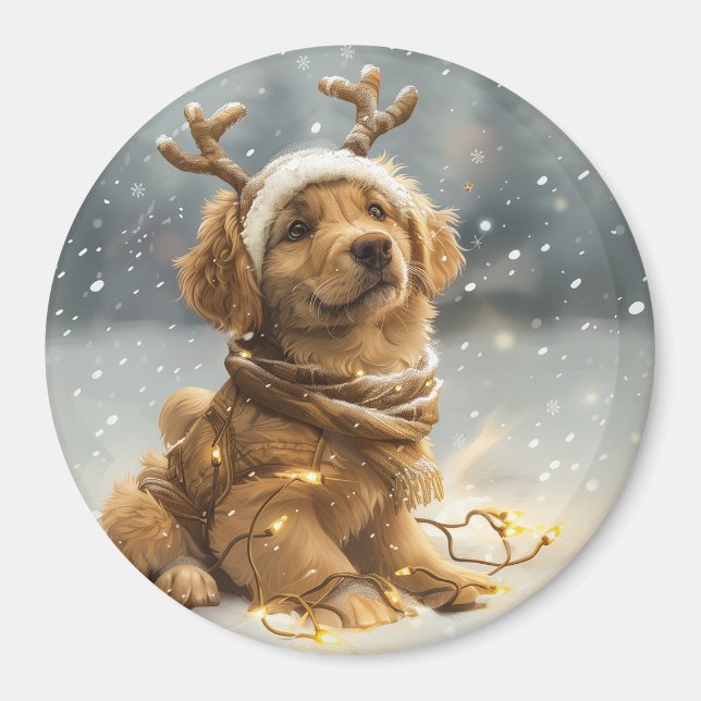 Christmas Golden Retriever Puppy Magnet (Front)