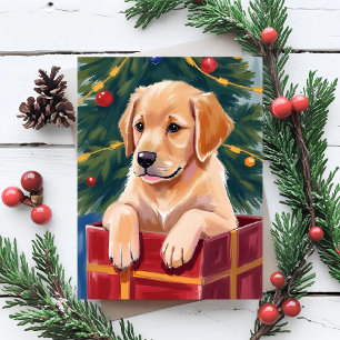Christmas Golden Retriever Puppy Present Holiday Postcard